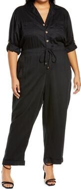 Pari Passu Plus Size Black Long Sleeve Utility Jumpsuit Drawstring Waist 2